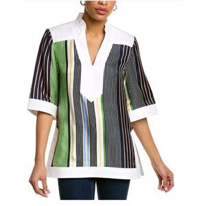 Tory Burch Field Day striped silk tunic blouse size 10
